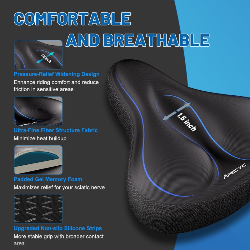 APECYC Extra Wide Bike Seat Cushion - Oversized Gel Padded Bicycle Saddle Cushion for Ultimate Comfort and Soft Exercise Bike Seat Cover for Peloton  Stationary  Mountain Bikes - Image 3